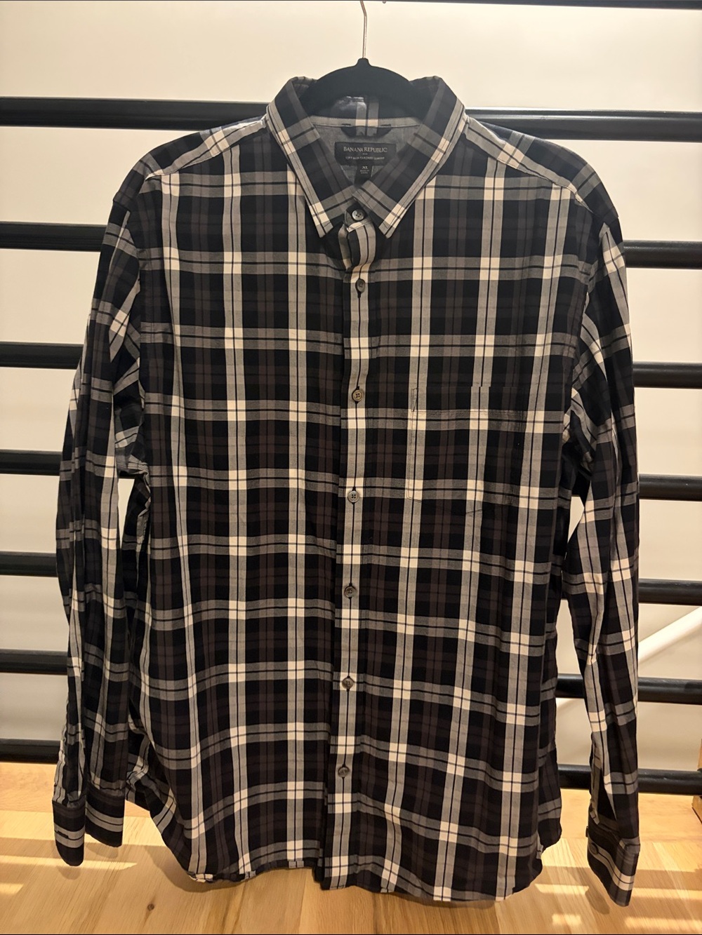Banana Republic Black and White Plaid Button-Down Shirt